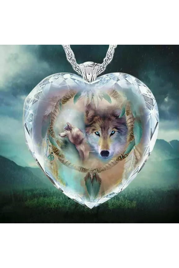 925 Silver Women Animal Wolf Heart Necklace Natural Crystal Delicate Jewelry Pendants US-#2