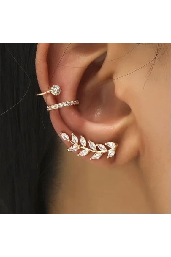925 Silver Zircon Leaf Ear Cuff Clip Non Piercing Wrap Earring Womens Jewellery-#21