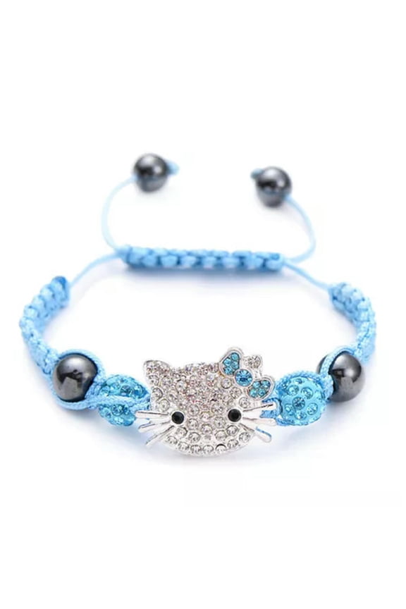925 Silver plated Cat Kitty Beads Ball Chain Charm Bracelet Birthday Xmas gift-Blue