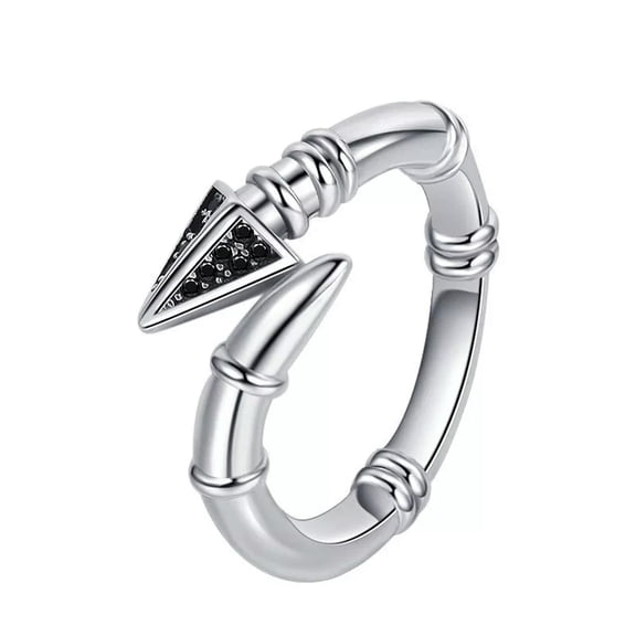 K-KED 925 Solid Sterling Silver Steampunk Gothic Cubic Zirconia Spike Hinged Open Ring