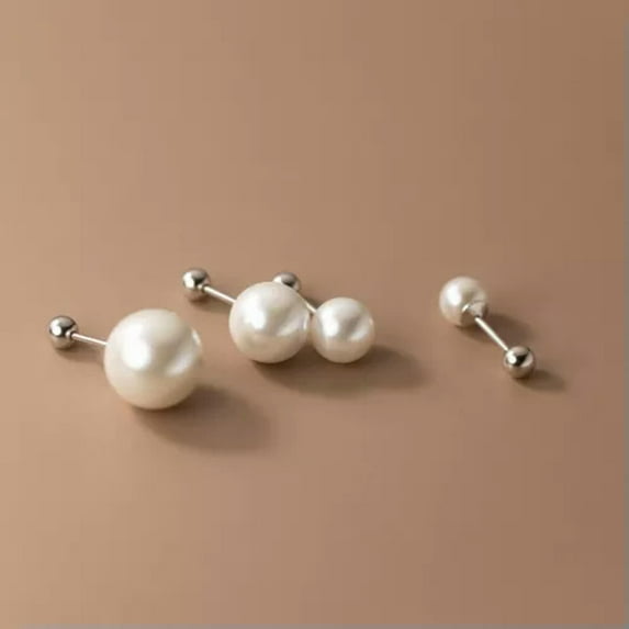 K-KED 925 Sterling Silver 6/8/10/12 mm Pearl Ear Stud Earrings Women Delicate Jewelry Gift-10 mm
