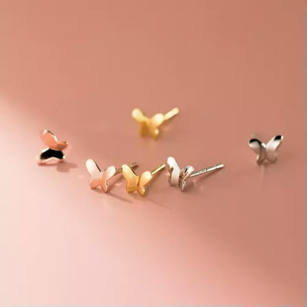 K-KED 925 Sterling Silver 7*5 mm Butterfly Stud Earrings-Gold