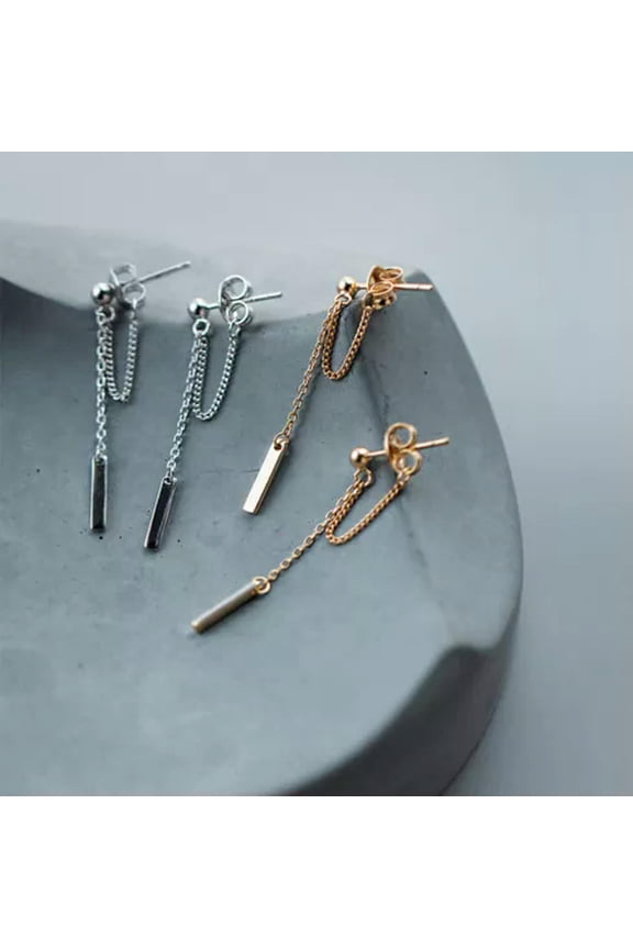 925 Sterling Silver Bar Drop Stud Earrings Jacket Backs-Gold