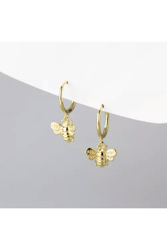 925 Sterling Silver Bee Drop Earrings Dangle Dangly Hoop Huggies-Gold