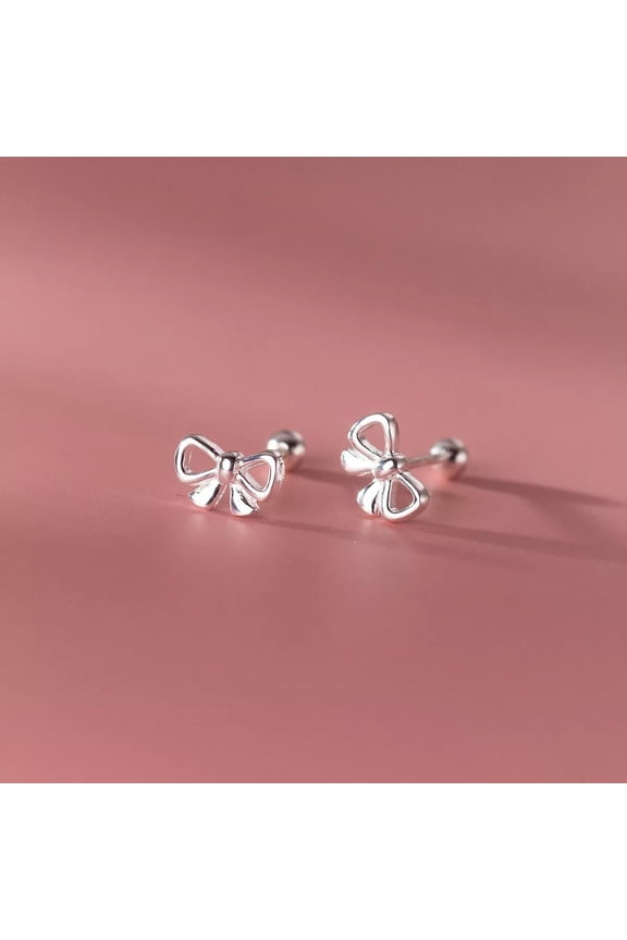 925 Sterling Silver Bow Stud Earrings Screw Backs