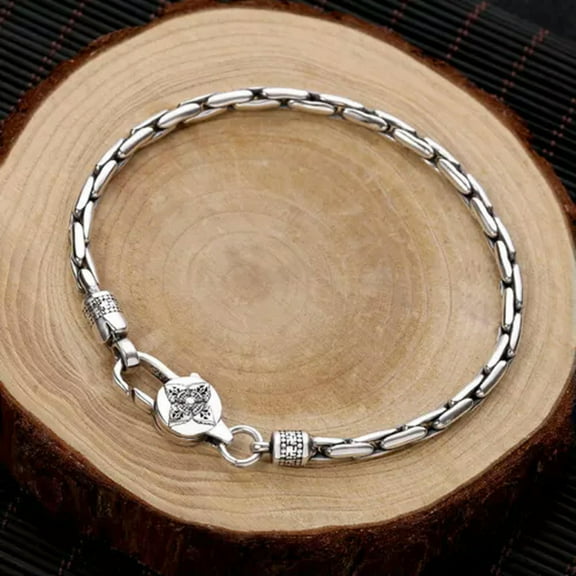 K-KED 925 Sterling Silver Bracelet For Men 3.5mm Vajra Sutra Bamboo Box Women's Link-7.5inch