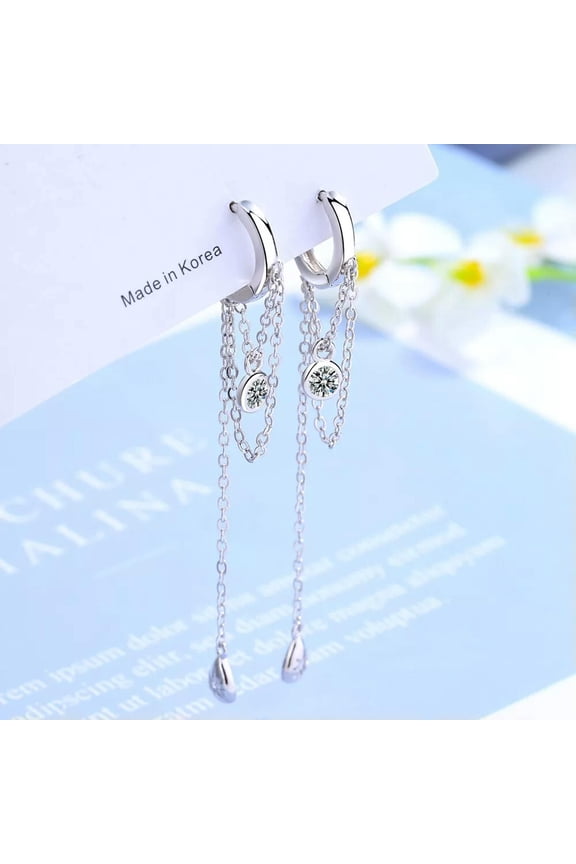 925 Sterling Silver Chain Drop Zircon Earrings Hoop Huggie Women Delicate Jewelry New