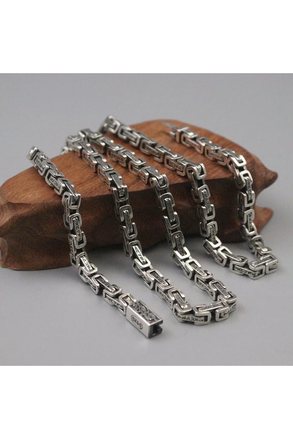 925 Sterling Silver Chain Men's Vintage Silver Byzantine Link 5mm Width 24inch