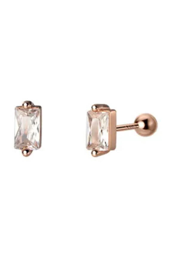 925 Sterling Silver & Clear CZ Crystal Bar Stud Earrings Screw Backs-Rose Gold
