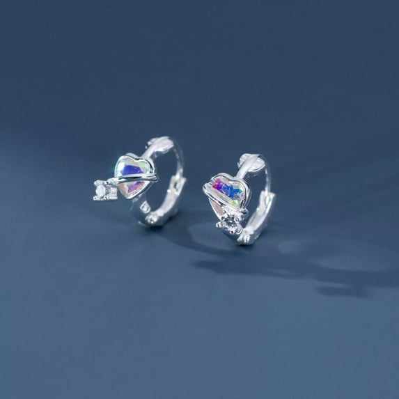 K-KED 925 Sterling Silver Crystal Heart Huggie Hoop Earrings Women Jewellery Gift