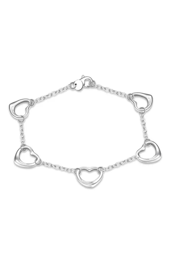 925 Sterling Silver Five Hearts Bracelet Chain Wedding Ladies Party Gift-20cm