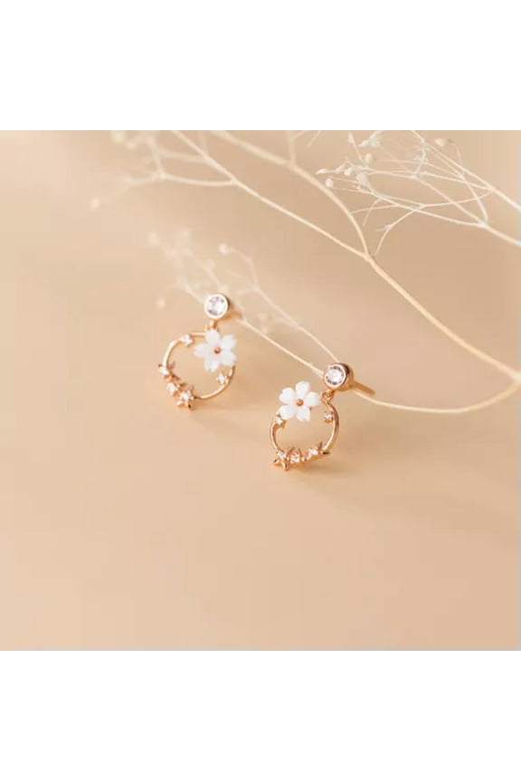 925 Sterling Silver Flower Stud Earrings / Flowers / Studs / Petals Drop-Gold