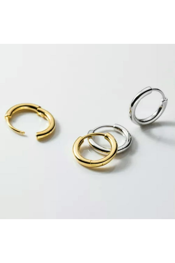 925 Sterling Silver Hoop Earrings for Men Women Earrings Huggie Ear Piercings-Gold