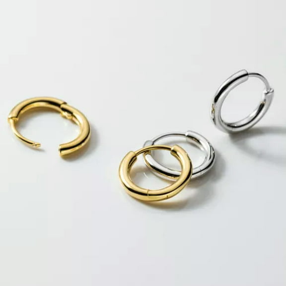 K-KED 925 Sterling Silver Hoop Earrings for Men Women Earrings Huggie Ear Piercings-Silver