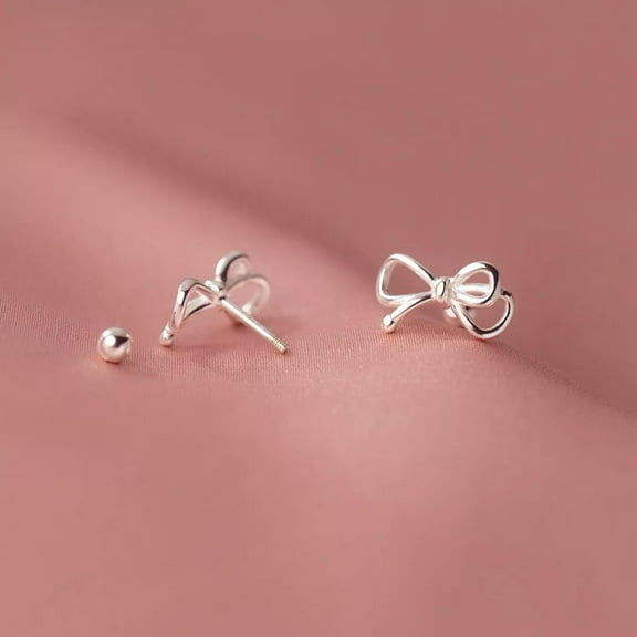K-KED 925 Sterling Silver Lines Ribbon Bow Stud Earrings Studs Bows
