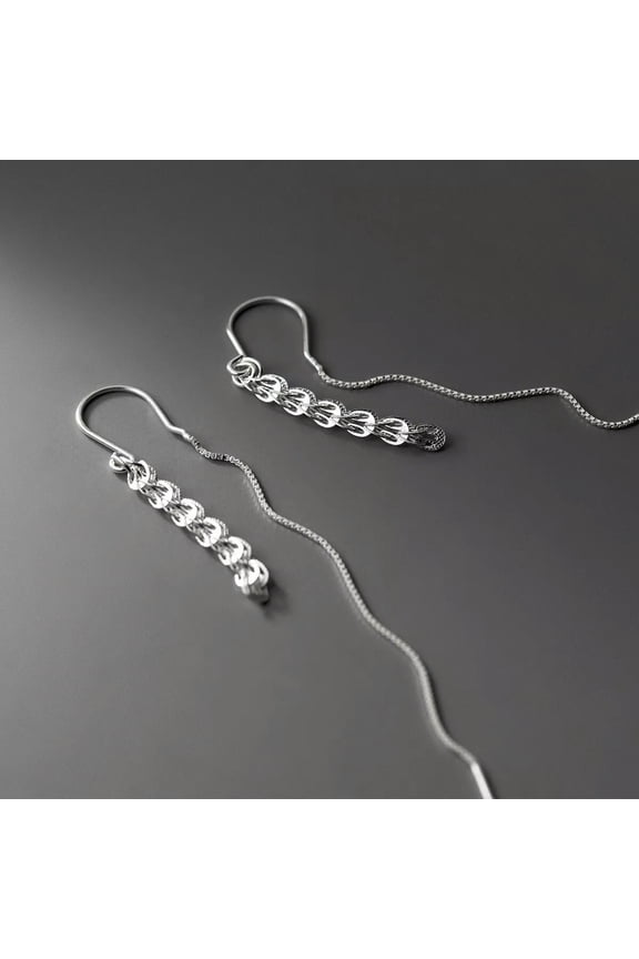 925 Sterling Silver Long Chain Braided Drop Dangle Earrings