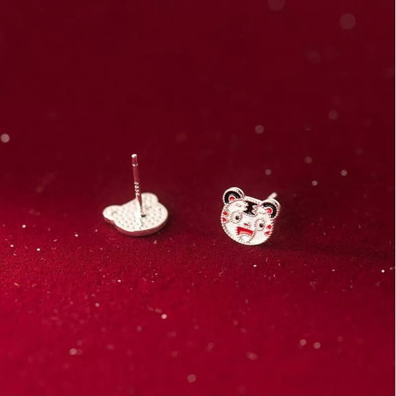 K-KED 925 Sterling Silver Lucky Color Tiger Animal Stud Earrings / Studs