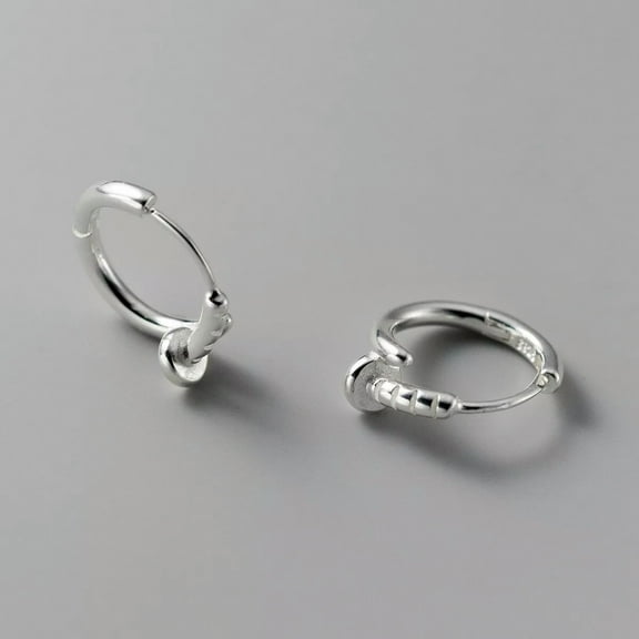 K-KED 925 Sterling Silver Nail Wrap Hoop Earrings Creoles Hoops