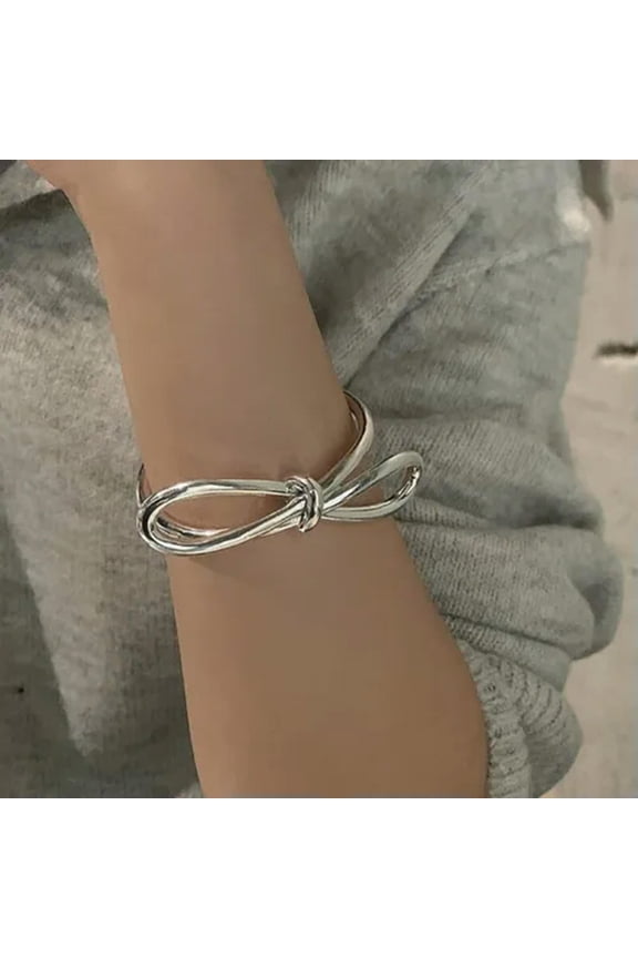 925 Sterling Silver New Handmade Woman Creative Bow Knot Bracelet Bangle Jewelry-default
