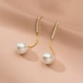 thumbnail image 1 of K-KED 925 Sterling Silver Pearl Crystal Drop Stud Earrings Womens Jewellery Gift New-GOLDEN, 1 of 6
