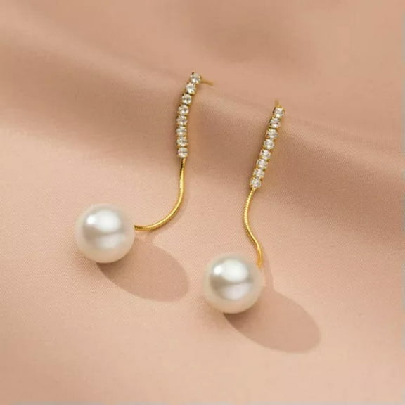 K-KED 925 Sterling Silver Pearl Crystal Drop Stud Earrings Womens Jewellery Gift New-SILVER