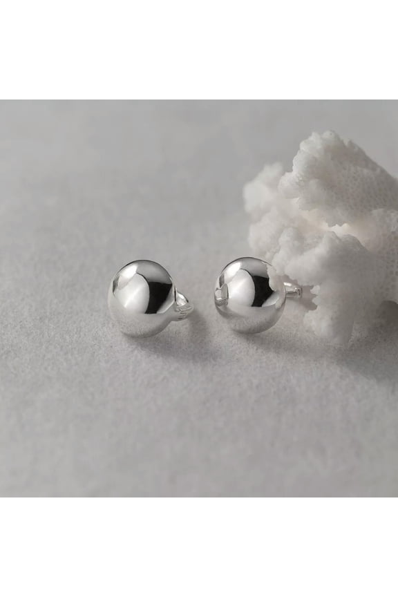 925 Sterling Silver Polish Hoop 13mm Half Ball Circle Drop Stud Earrings