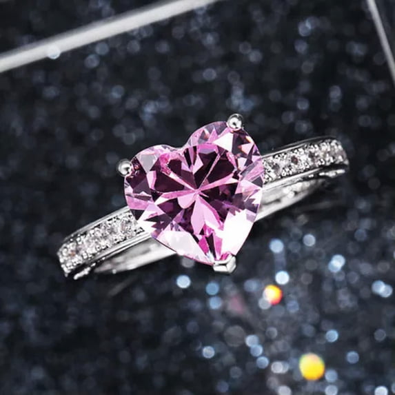 K-KED 925 Sterling Silver Ring Crystal Heart Rings Women Fashion Delicate Jewelry Size 6-10-10-Blue