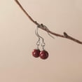 thumbnail image 1 of K-KED 925 Sterling Silver Round Cinnabar Stone Beads Drop/Dangle Hook Earrings, 1 of 6