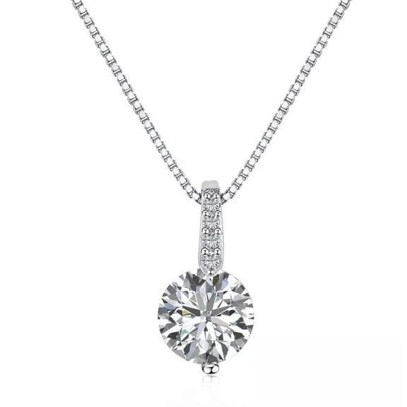 K-KED 925 Sterling Silver Sparkle Round Zirconia Pendant Box Chain Necklace Party Gift