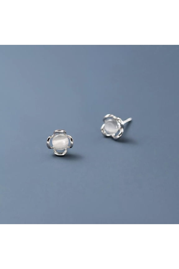 925 Sterling Silver Stone Flower Stud Earrings For Women