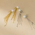 thumbnail image 1 of K-KED 925 Sterling Silver Tiny Pearl Beads Stud Earrings Tassel Womens-Gold, 1 of 7