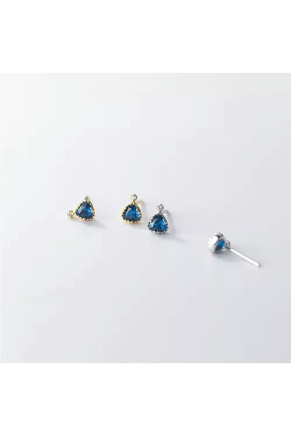 925 Sterling Silver Triangle Blue Crystal Cubic Zirconia CZ Stud Earrings-Gold