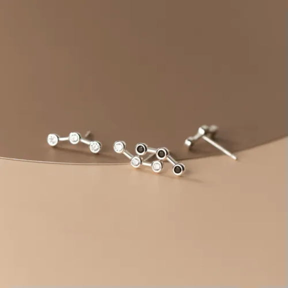 K-KED 925 Sterling Silver Triple Tiny Crystal Stud Earrings-Black