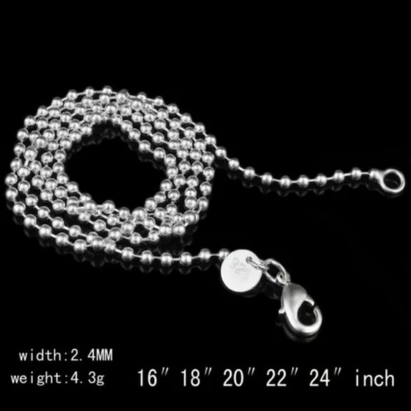 K-KED 925 Sterling Silver plated Ball Beads CHAIN NECKLACE CURB ROPE Fashion Gift