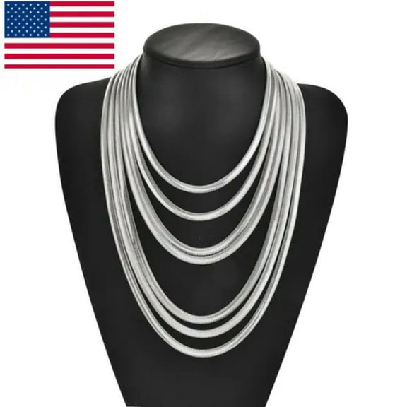 K-KED 925 Sterling Solid Silver 6MM Flat Snake Chain Men & Women Necklace 16-30" US-20inches