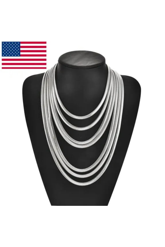 925 Sterling Solid Silver 6MM Flat Snake Chain Men & Women Necklace 16-30" US-24inches