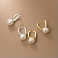 thumbnail image 1 of K-KED 925 Sterling Solid Silver 8mm Button Freshwater Pearl Drop Hoop Earrings-Gold, 1 of 6