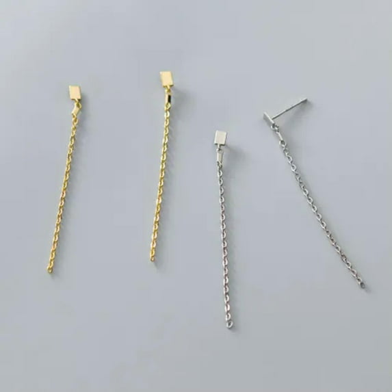 K-KED 925 Sterling Solid Silver Gold-Plated Triple Chain Link Stud Earrings-Gold
