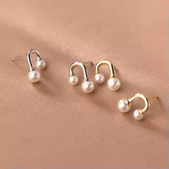 K-KED 925 Sterling Solid Silver/Gold plated Pearl Stud Earrings Shape Studs-Silver