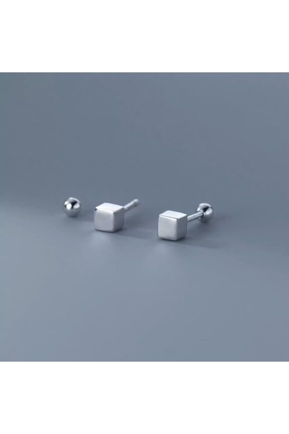 925 Sterling Solid Silver Plain Matt 4mm Square Stud Earrings Studs Screw Backs