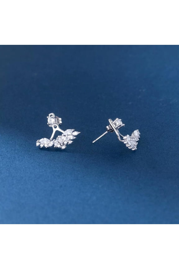925 Sterling Solid Silver & Wing Clear CZ Ear Jacket Stud Earrings