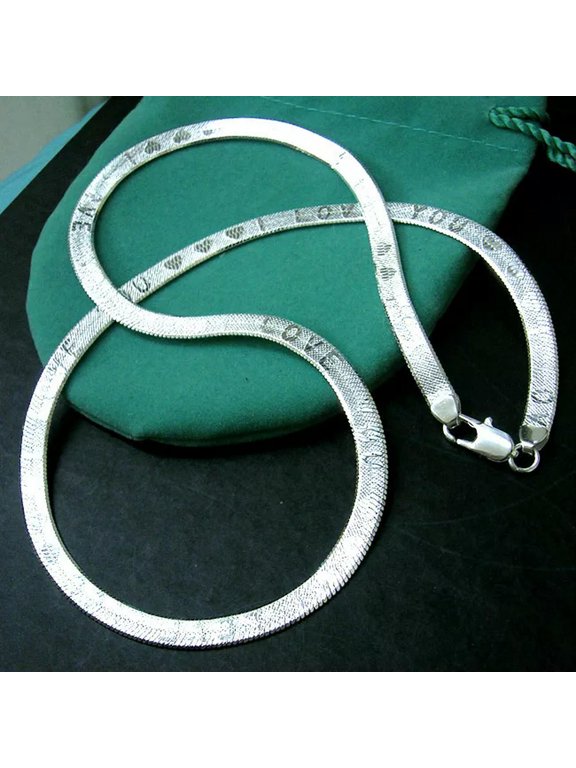 925Sterling Silver I LOVE YOU Marked Chains Necklace 4MM 20" For Men Women