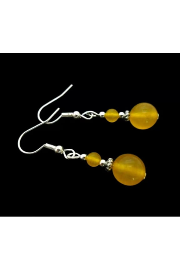 A PAIR OF 6-10MM YELLOW JADE BEAD DANGLY EARRINGS NEW