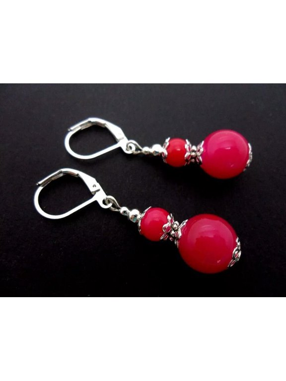 A PAIR OF 8-10MM FUCHIA BRIGHT PINK SUGILITE DANGLY LEVERBACK HOOK EARRINGS NEW