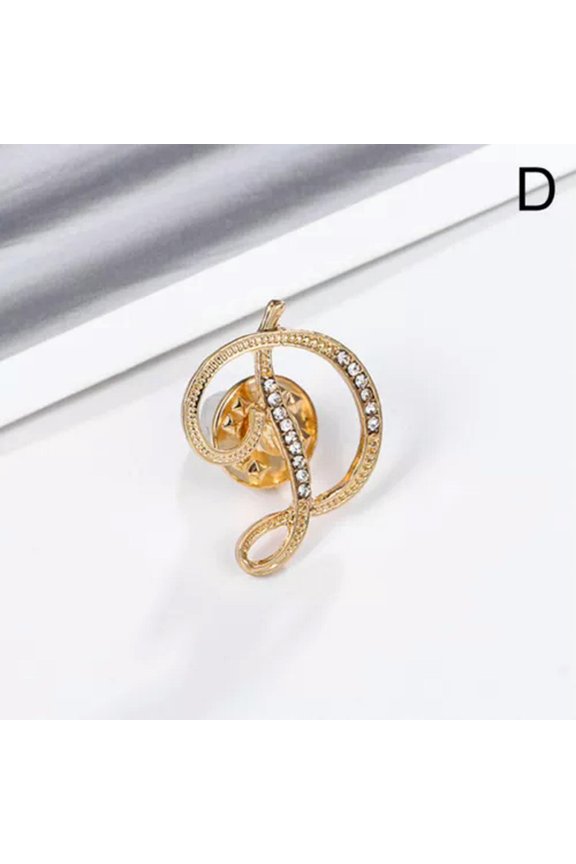 A-Z 26 Alphabet Rhinestone Crystal English Letter Bridal Pin Brooch Accessories-D