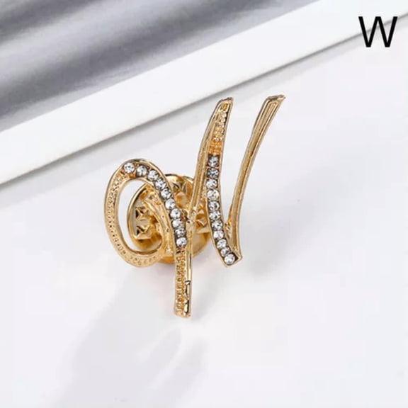 K-KED A-Z 26 Alphabet Rhinestone Crystal English Letter Bridal Pin Brooch Accessories-W