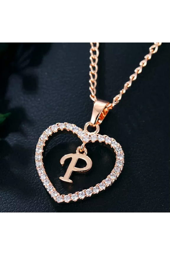 A-Z Rose Gold Heart Alphabet Letter Necklace Initial Name Pendant Chain Choker-P