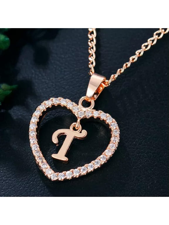 A-Z Rose Gold Heart Alphabet Letter Necklace Initial Name Pendant Chain Choker-T