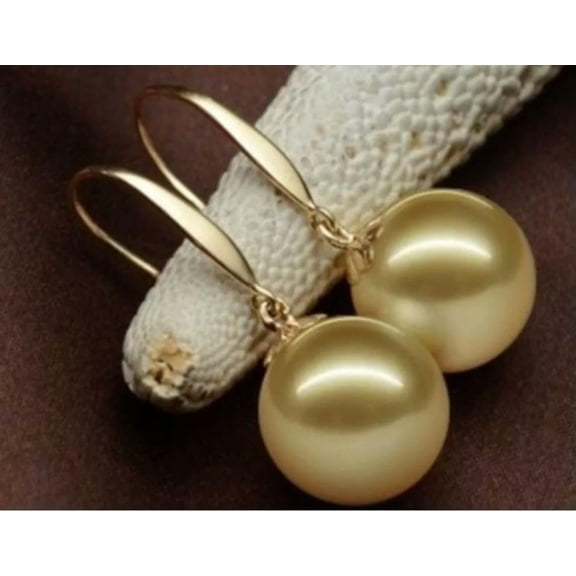 K-KED AAA 16mm Natural Australian South Sea Golden Shell Pearl Earrings