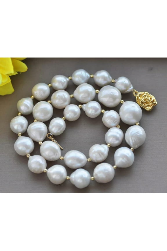 AAA 19" 12-16mm White Almost Round Edison Keshi Pearl Necklace